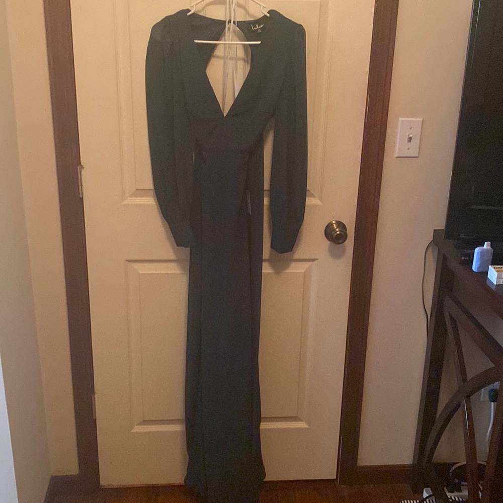 Forest Green, M, Backless low cut, long sleeve dress with waist tie.Never worn.